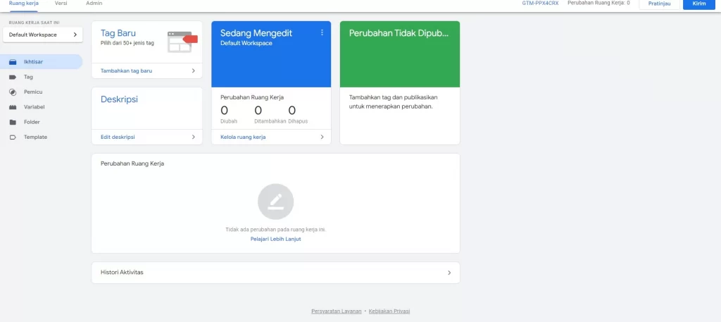 Dashboard Google Tag Manager